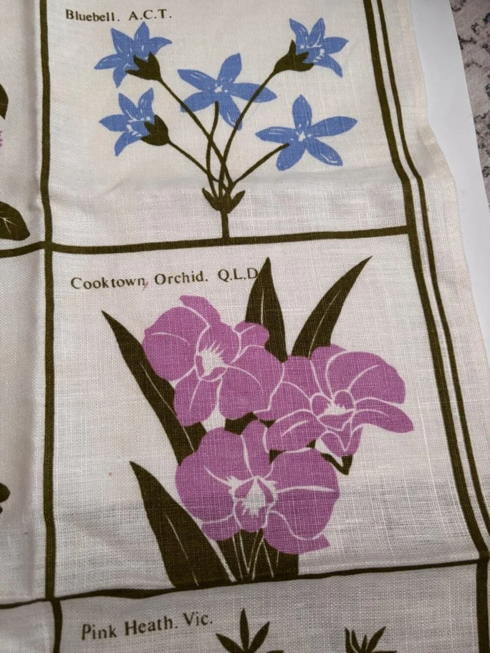 Australian Flowers Linen Tea Towel By Rodriguez - Pure Linen With Floral Print D
